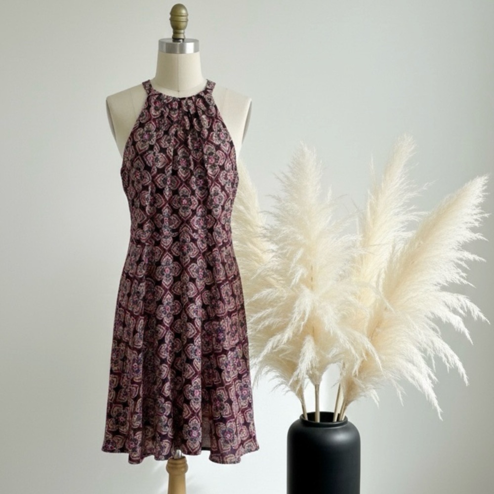 Express| Vibrant Fit & Flare Halter Floral A-Line Sleeveless Mini Sundress Sz 10